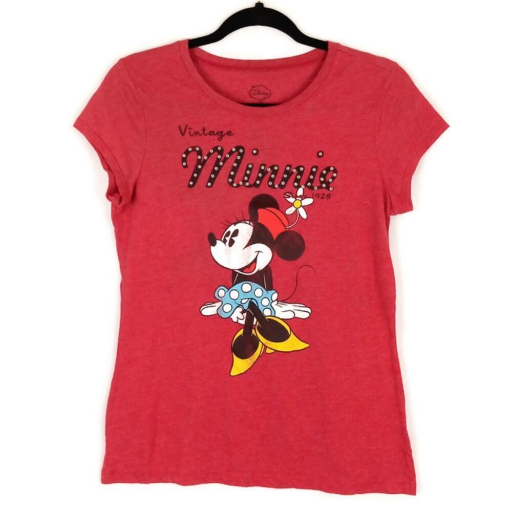 Disney Minnie‎ Mouse Graphic Tee Junior Girls XL 15/17 Red Heather Vintage Shirt